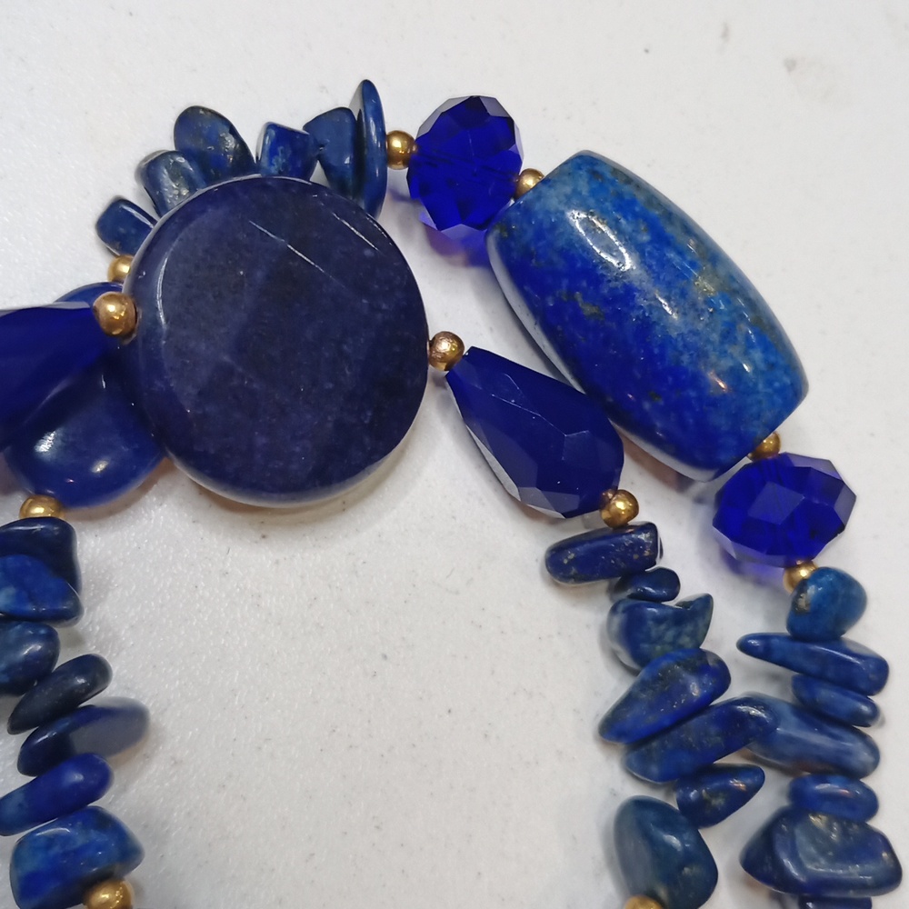 Vintage cloisonne Pendant lapis Lazuli Necklace Wedding Cake 925 Earrings - Picture 6 of 13